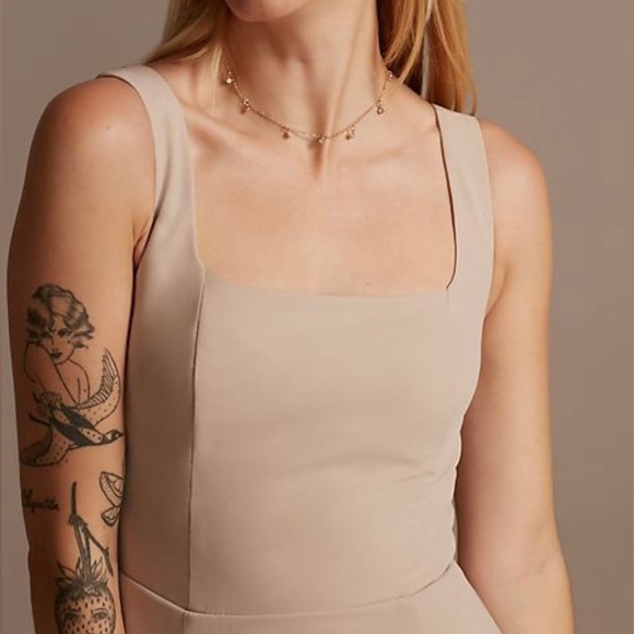 NWT David’s Bridal chiffon squared tank lace up bridesmaid dress - Picture 6 of 8